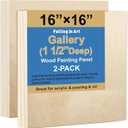 Falling in Art 2 Pack Unfinished Wooden Canvas Panels, 16x16 Gallery Birch Wood Panels Kit, 1 1/2" Deep Art Cradle Boards for Acrylic Painting, Pouring and Burning