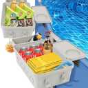 Upgrade Poolside Storage Basket, Swimming Pool Storage Basket with Pool Cup Holder Above Ground Pool Accessories , Adjustable Width Pool Side Storage Bin to Organize Cup Towel, Fits 3" Rails (2pack), Set of 2