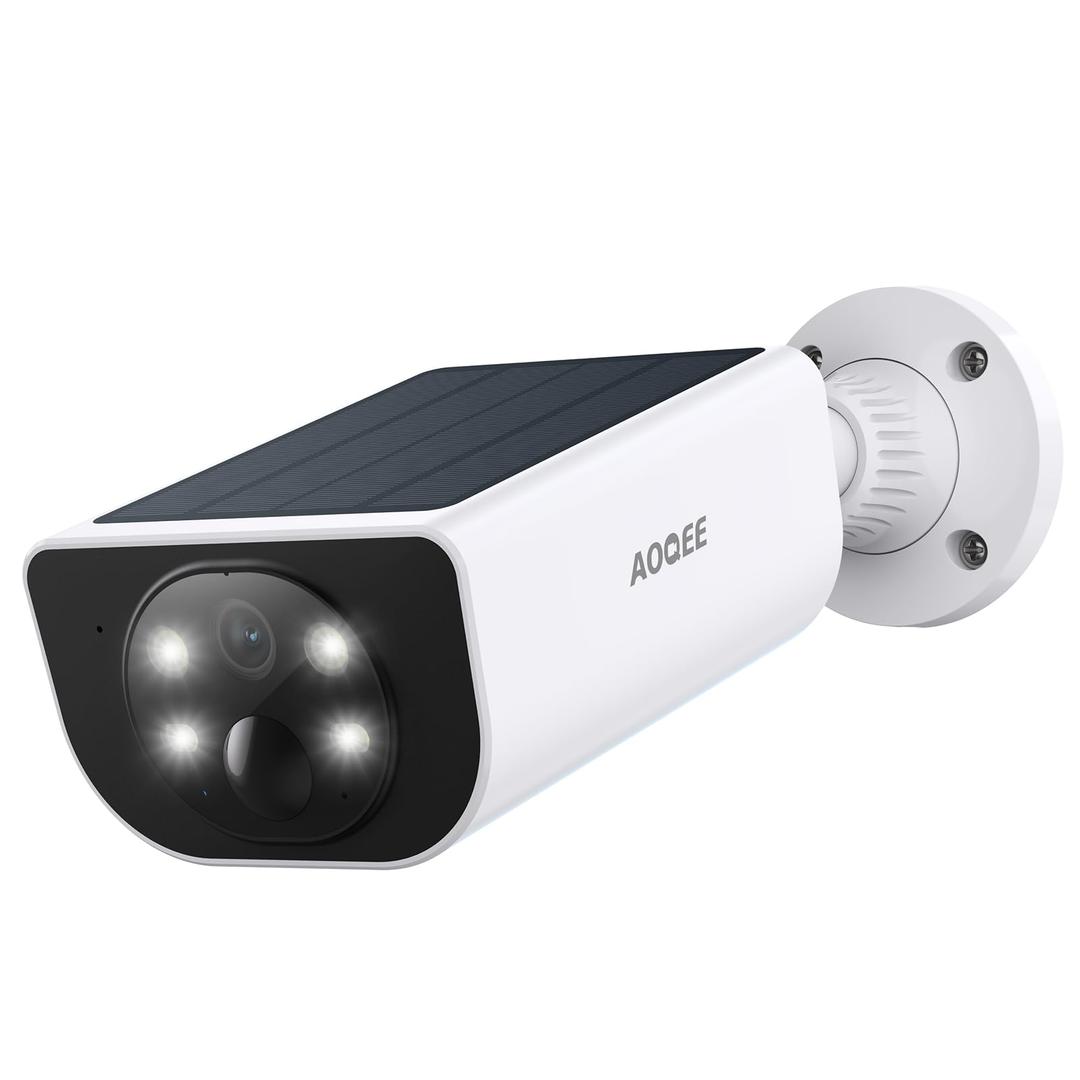 AOQEE Wireless Outdoor WiFi Surveillance Camera – 2K Outdoor Camera Built-in Solar Panel, Waterproof IP65, PIR Detection, AI Human Detection, Night Vision Colour, Alexa Compatible