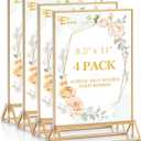 EHWINE 4 Pack Acrylic Sign Holder 8.5 x 11, Double Sided Gold Picture Frame Stand up Table Top Sign Holders, Clear Display Stand Menu Flyer Holder for Wedding Party (Provide Non-slip Mats)
