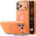 ESR Silicone Case for iPhone 17 Pro Max, Built-in Camera Stash Stand Compatible with MagSafe, Military-Grade Drop Protection Magnetic Phone Case for iPhone 17 Pro Max, Cloud Series, Orange