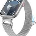 Stainless Steel Loop Compatible with Apple Watch Band 38/40/41/42/44/45/46/49mm, Women Metal Mesh Magnetic Slim Strap with C-Shape Clasp for iwatch SE Series 10/9/8/7/6/5/4/3/2/1 Ultra 1/2 (Silver)