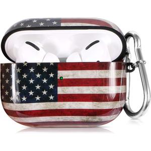 for Airpods Pro Case ,Cute for Airpod Pro Accessories Protective Hard Case Cover Portable & Shockproof Women Girls Men with Keychain/Strap for Apple Airpods Pro Charging Case(American Flag)