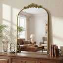 Arched Wall Mirror, 22" x 30" Vintage Carved Bathroom Mirror with Antique Bronze Aluminum Frame, Retro Decorative Wall Mirror for Bedroom, Living Room, Entryway, Fireplace & Hallway (Mounting Screws Not Included)