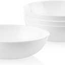 Corelle 4-Pc Meal Bowls Set Service for 4, Durable and Eco-Friendly 9-1/4-Inch Glass Bowls, Compact Stack Bowl Set, Microwave and Dishwasher Safe, White, 46 Ounces