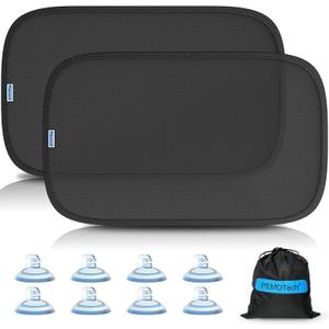 Car Window Shade for Baby: PEMOTech 2Pack【2025 New Upgrade】8 Suction Cups & Static Cling Side Window Cover for Child, Certified Sunshades for Kids to Block 99.9% UVR, 21x14" Universal Fit Most of Cars