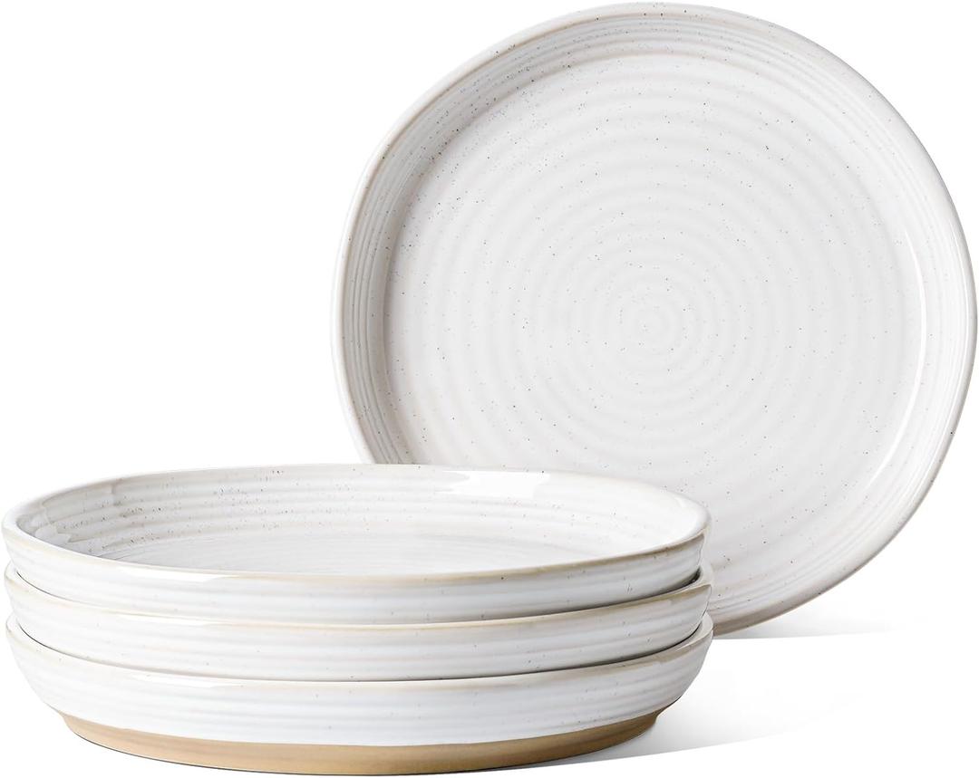 LE TAUCI 10 Inch Ceramic Dinner Plates Set of 4, Large Modern White Plate Set for Kitchen, Microwave & Dishwasher Safe Dinnerware Sets, Scratch Resistant Serving Dishes for Steak, Pasta - Arctic White