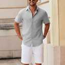 COOFANDY Men's Button Down Short Sleeve Shirt Casual Cotton Summer Beach Linen Wedding Shirts with Pocket (Gray, M)