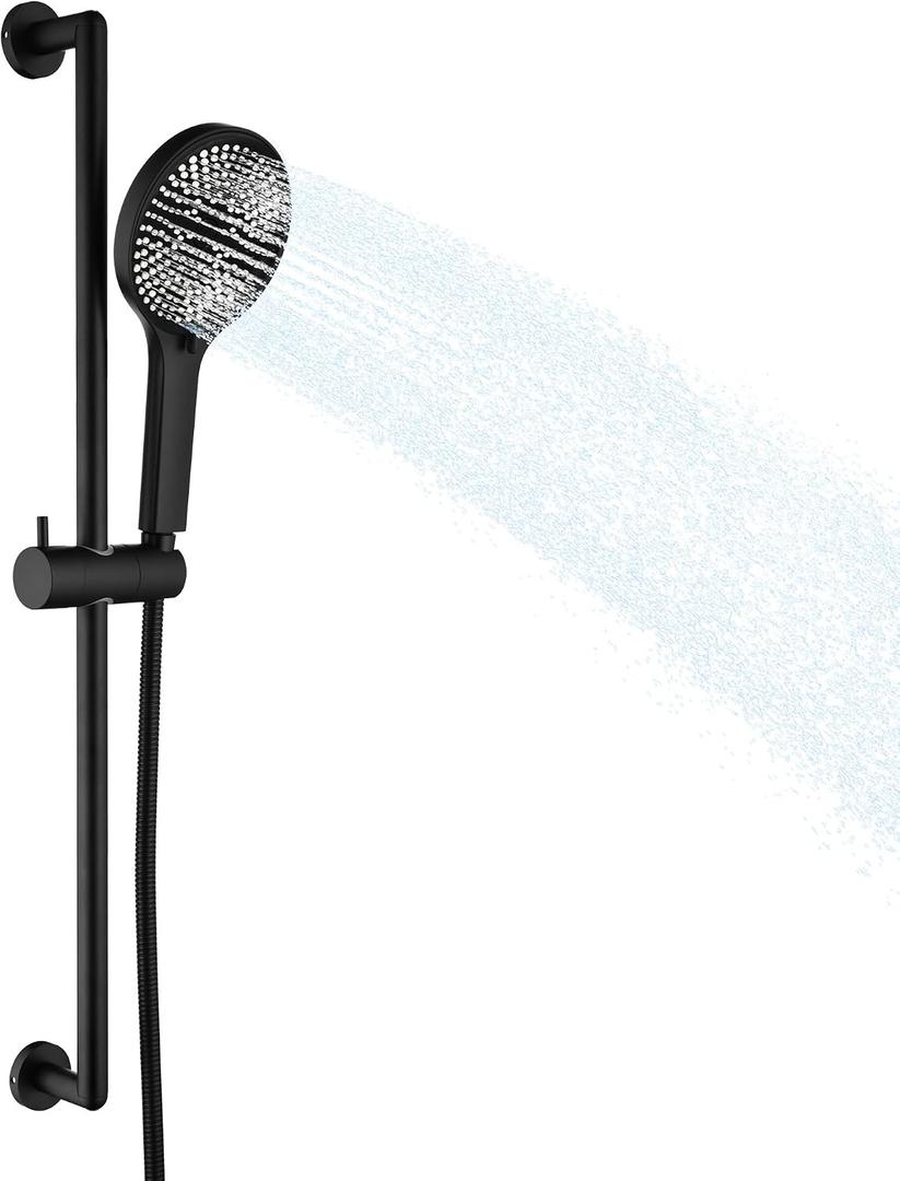 26 Inch Shower Slide Bar with 3 Function Hand Shower Matte Black