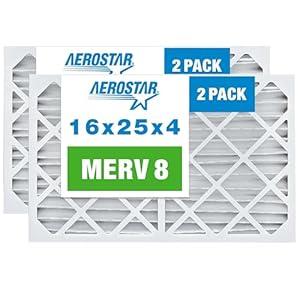 Aerostar 16x25x4 MERV 8 Air Filter, 2 Count, ACTUAL SIZE (15.50 x 24.50 x 3.75) HVAC, Furnace Filter for Allergies, Dust, Pet Dander & Smoke (MPR 1500 / FPR 10) Fits Lennox & Honeywell Devices