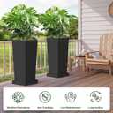 Metal Tall Outdoor Planters Set of 2, 30 inch Durable Tall Planters with Rust-Proof Coating & Drainage Insert Shelve & Trays, Black Outdoor Planters for Porch, Garden, Patio, Yard