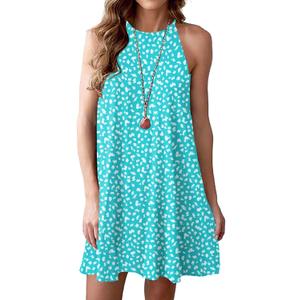 MITILLY Women's Halter Neck Boho Floral Print Loose Casual Sleeveless Short Dress (XL)