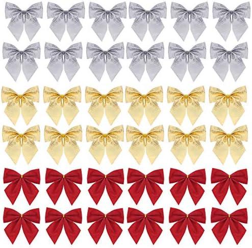 90 Pcs Christmas Tree Bows, Fengek 2.36 Inch Mini Ribbon Bows Ornaments for Christmas Decoration Gift Wrap Supplies, Multicolor A