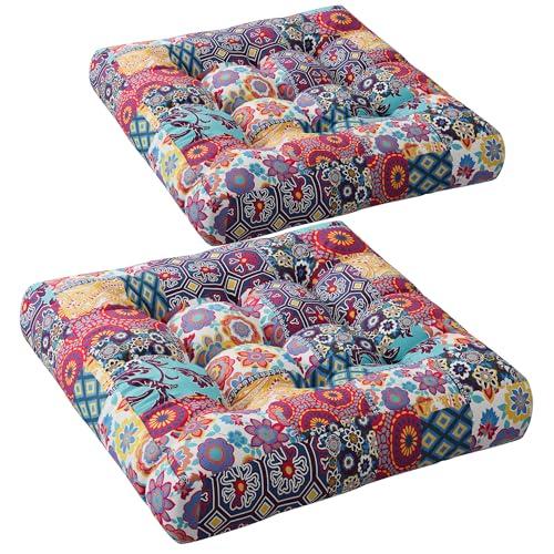 Codi Floor Cushions Seating for Adults and Kids Set of 2, Square Large Boho Pillows for Yoga Living Room Tatami Sitting Home Decor, Memory Foam Added, 22x22 Inch Multi Patchwork