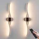 Battery Operated Wall Sconces Set of Two with Remote Control, Dimmable/3 Color/Night-Light/Timer/Memory, Black Modern Wireless LED Sconce for Living Room, Hallway, Bedroom, 39.3 Inch (2 Pack)