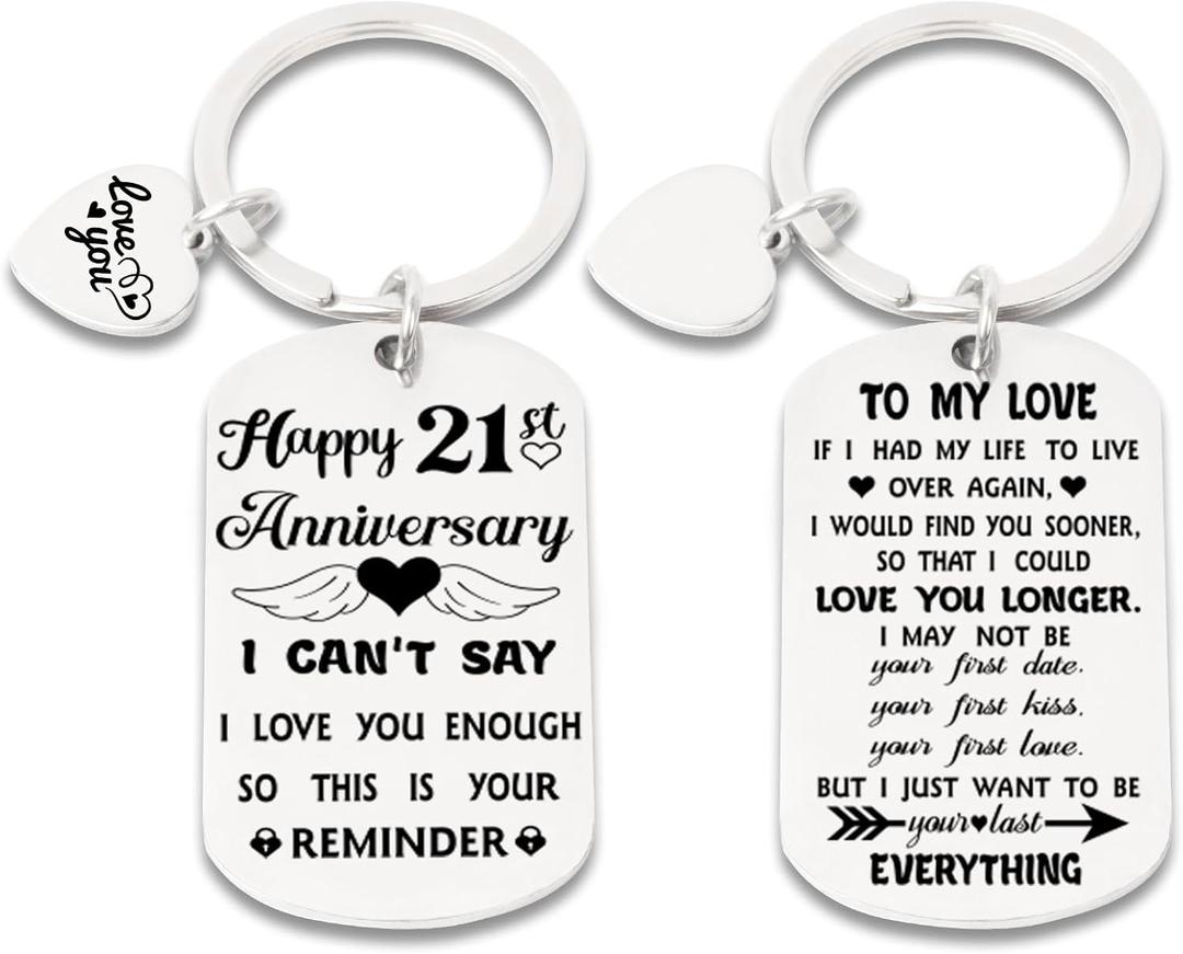 21st Anniversary Keychain for Him Her,Happy 21 Year Anniversary Keepsake ﻿