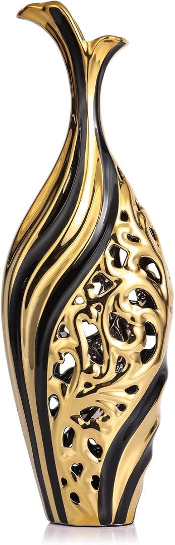 LCCCK Ceramic Modern VASE, 19.6 inches Tall, Black Gold, Ideal for Pampas Grass & Single Flower Arrangements, Decorative Floor Vase for Living Room, Dining Room, Entryway (Large)