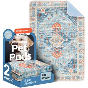 Washable Pee Pads for Dogs 2 Pack Reusable Puppy Training Pads 40"x26" Super Absorbent Waterproof Dog Training Pads, Non-Slip Potty Pads Whelping Pads Litter Mat Pet Supplies - Blue/Mix