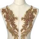 Pair Hand-Made Beaded Rhinestons DIY Clothing Appliques Patch,Rose Gold(champgane) sew on Decoration Flower Applique by Pair