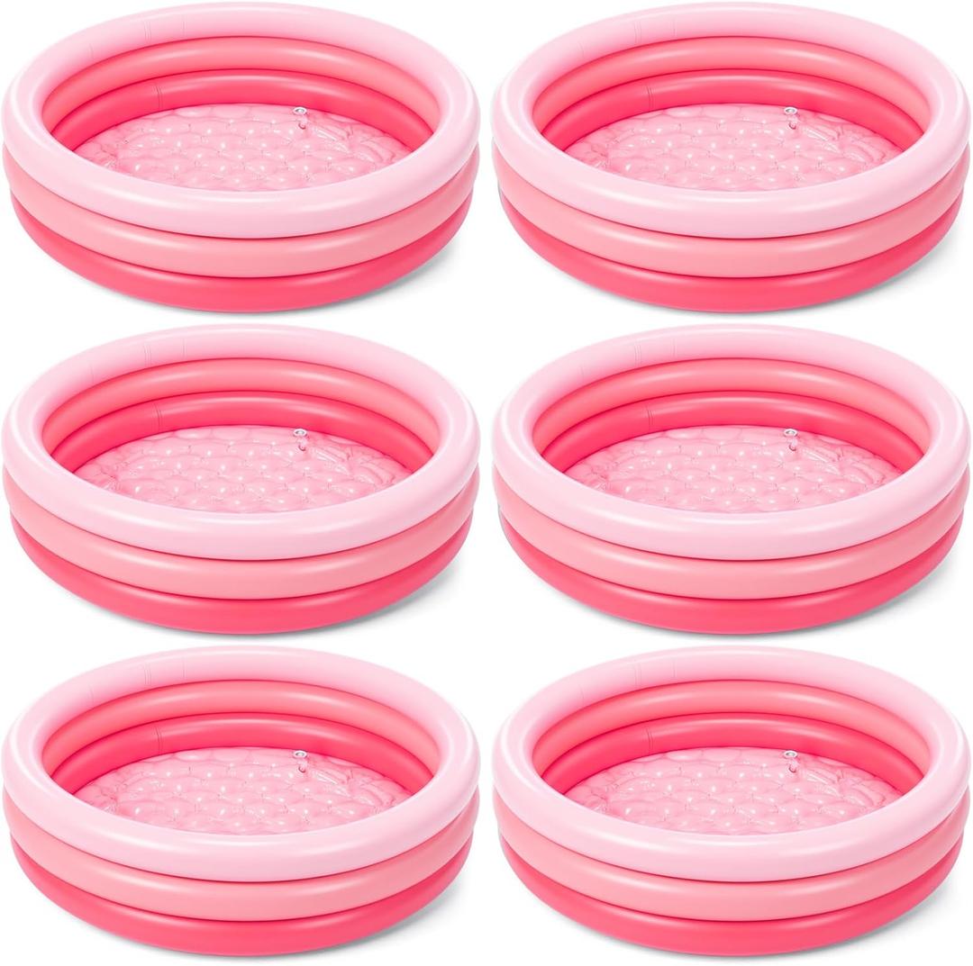 VioraWhite 6 Pack Inflatable Kiddie Pool for Toddlers 34"x10" Pink Blow up Kids Swimming Pool Small 3 Rings Round Baby Pools for Indoor Outdoor Water Game Play Center