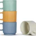 Stackable Coffee Mugs Set of 4, 7 OZ Ceramics Espresso Cups for Latte Cappuccino Cocoa with Handle, Colorful (Multicolor)