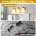 Vanity Lights for Bathroom, 3-Light Brushed Gold Bathroom Vanity Light Over Mirror with Milky White Glass Shades, Modern Bathroom Light Fixtures for Living Room Hallway Cabinet (Bulbs Not Included)