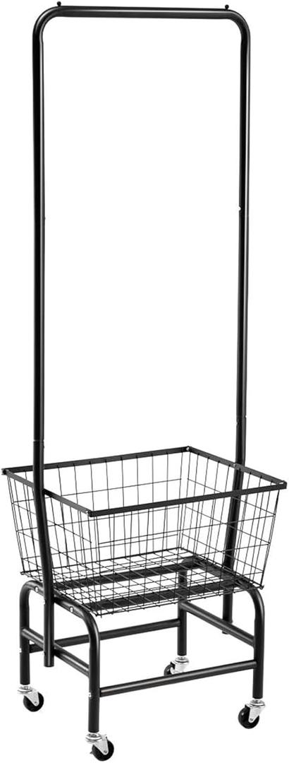 ALIMORDEN Laundry Cart with Clothes Rack, Rolling Laundry Butler with Wire Storage RackBlack