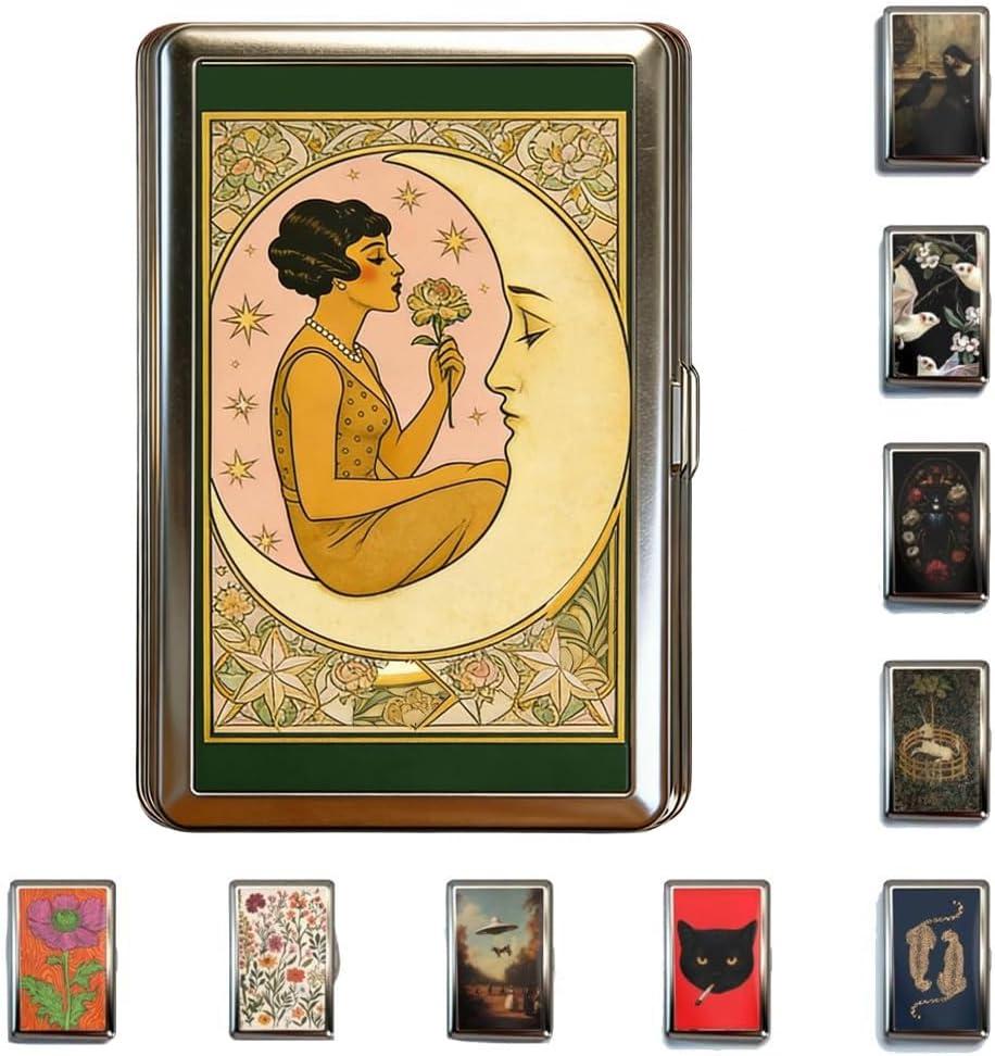 Vintage Art Versatile Metal Card Holder Wallet Versatile Card & Cash Case for Women Men Art Deco Design Metal Wallet Store Credit ID Business Card with Snap Closure