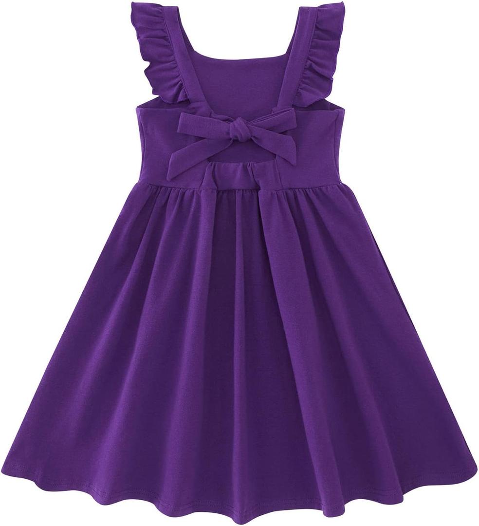 Little Girls Tie Back Dress Kids Vintage Sundress Casual Sleeveless Dresses 3-7 Years (4-5T, Purple)