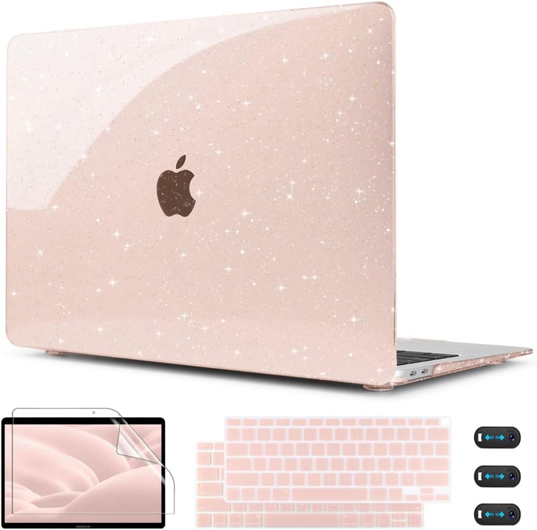 CISSOOK Glitter Pink Case for MacBook Air 13 inch 2021 2020 2018 Release Model A2337 A2179 A1932 with Touch ID, Sparkly Hard Shell Case & Keyboard Cover for MacBook Air 13 M1, Glitter Cherry Pink