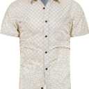 Men’s Short Sleeve Button Down Shirts Wrinkle Free Casual Vacation Tops Geometric Print Summer Beach Shirt with Pocket (Beige, M)
