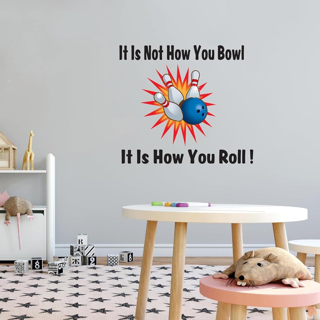 Design With Vinyl Its not How You Bowl It is How You Roll Bowling Pins Wall Decal Knock Down Bowling Pins Bedroom Wall Sticker Removable - Size: 40 Inch x 36 Inch (Multi)