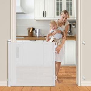 Retractable Baby Gates Extra Wide, PRObebi Retractable Dog Gate Extends to 55" Wide 34" Tall, Dog Gates for The House, Mesh Baby Gate for Staris, Hallways, Doorways, Outdoor & Indoor (White)
