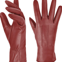 Harssidanzar Womens Winter Warm Cashmere Lining Touchscreen Texting Warm Driving Lambskin Leather Gloves GL017, Red, Size L