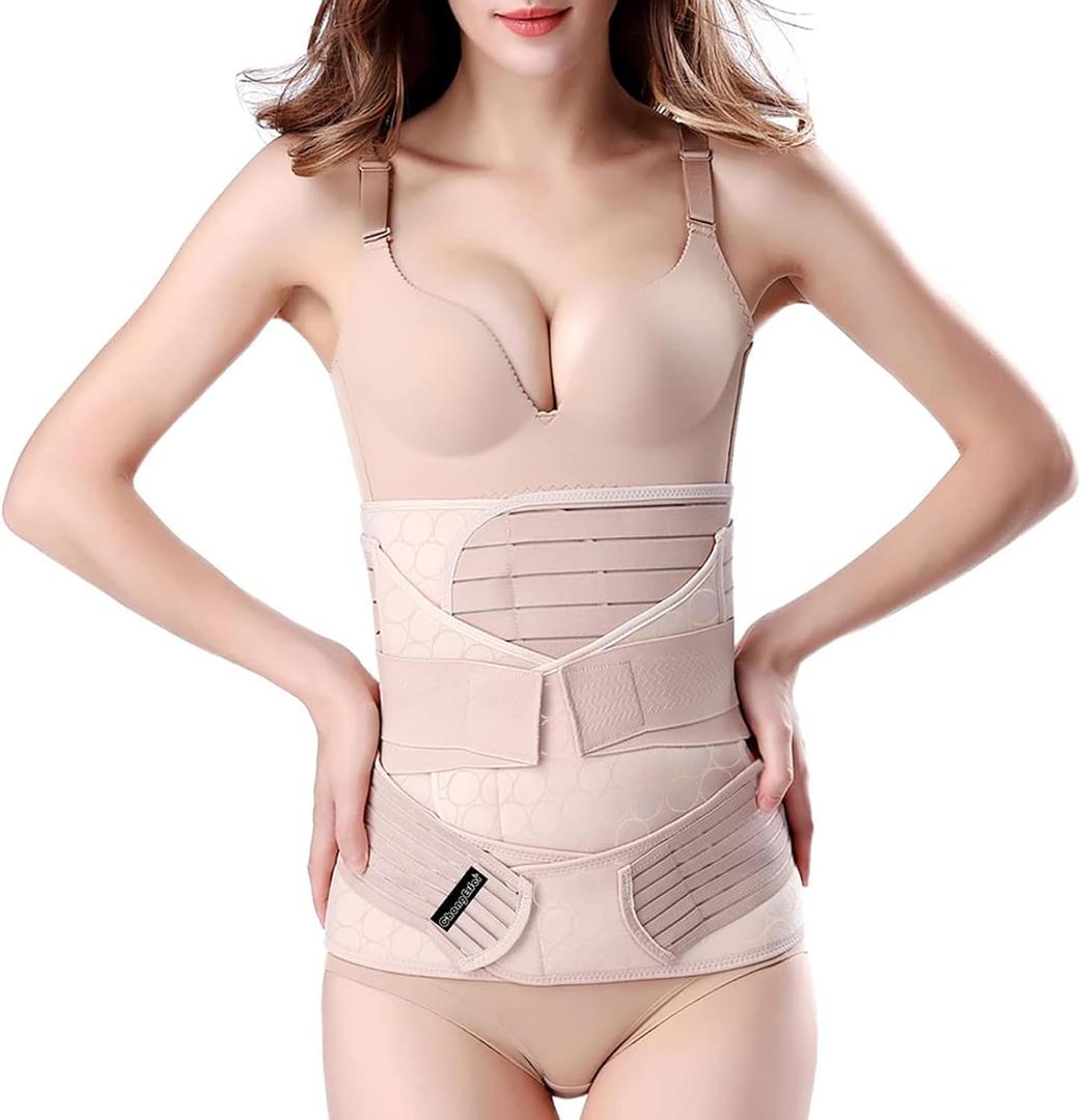 ChongErfei 3 in 1 Postpartum Support - Recovery Belly/waist/pelvis Belt Shapewear Slimming Girdle, Beige, L For Posture Correction