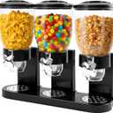 Triple Cereal Dispenser Countertop - 3 Pack 2L Large Cereal Containers Storage Airtight, Rotating Black Plastic Dry Food Dispenser for Cereal, Rice, Grains, Candy, Coffee Beans