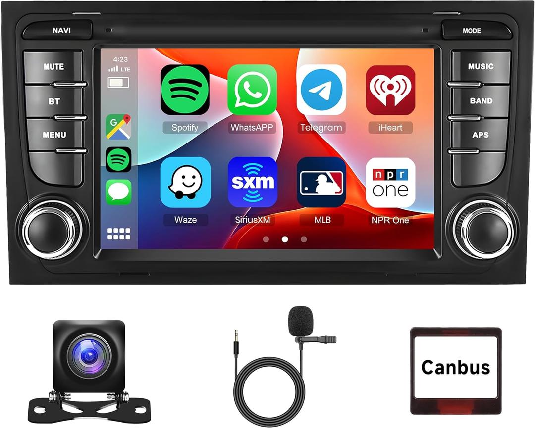 2+64G Android Car Radio Stereo for Audi A4 S4 RS4 B5 B6 B7 Seat Exeo 2002-2012 with Wireless Carplay Android Auto, 7'' Touchscreen Head Unit Mirror Link WiFi GPS Bluetooth FM RDS EQ Backup Camera SWC