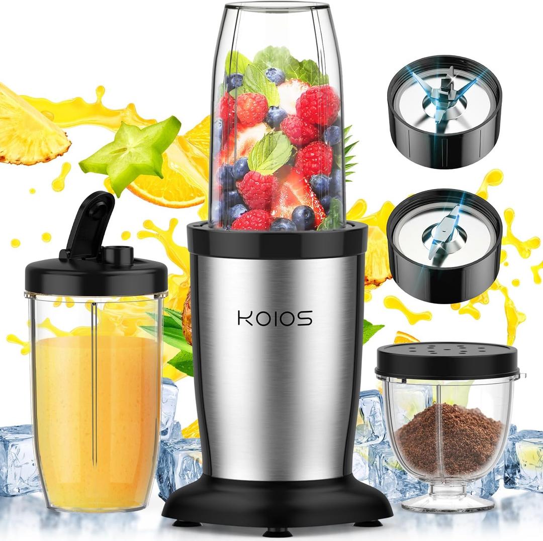 KOIOS Smoothie Blender, 900W Blenders for Kitchen with 27oz No-BPA Portable Bottles and Spout Lids, 3 Modes Personal Mixer Blender for Shakes Smoothies Frozen Drinks, Nutritious Recipe Silver