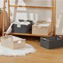 2PCS Storage Bins Cotton Linen Fabric Storage Boxes Basket with Wooden Handles Foldable Washable Decorative Shelf Container Clothes Organizer Home Laundry - Small Size, Gray