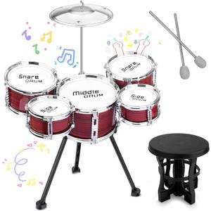 Upgraded Kids Drum Set, 5 Piece Toy Set for Toddlers 35 Band Rock Jazz Drum Musical Instrument Toys for Boys Girls Christmas Birthday Gifts