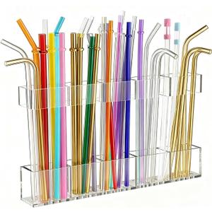 2 x Upgraded 9.5Large Acrylic Straw Holder With Drainage Holes for Cabinet Door - Reusable Tumbler Straw Organizer Storage Rack for Counter Cupboard Door Mounted,Space Saving Kitchen Accessories