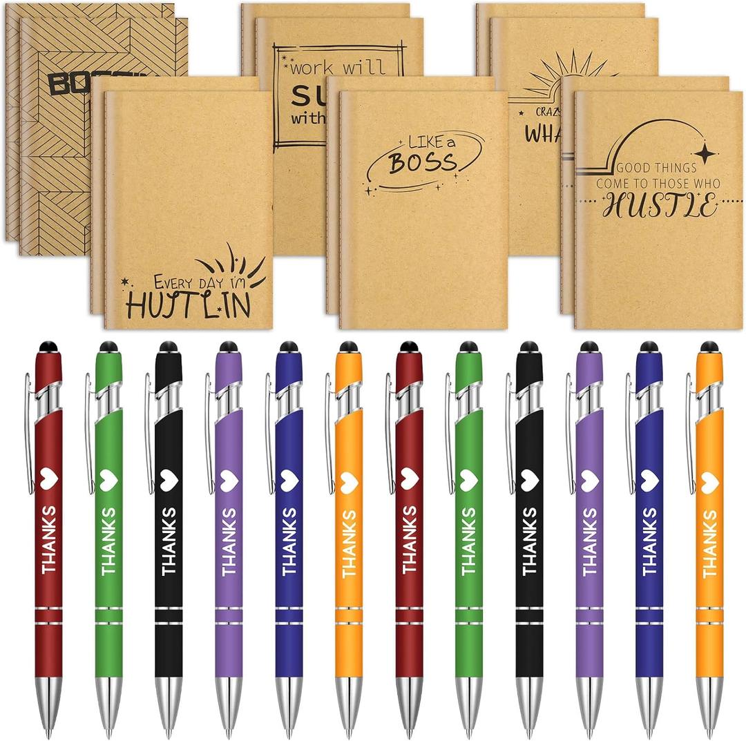 Geyee 24 Pcs Mini Motivational Pens Inspirational Notepads Bulk Appreciation Gifts Small Journals Funny Ballpoint Pen Set Prizes Men Women Office Travel Party Favors(Employee)