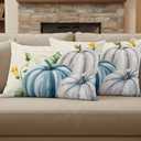 Farm Pumpkin Throw Pillow Covers 12x20 Set of 2,Fall Thanksgiving Decorative Pillow Covers,Green Leaf Flower Cushion Case for Sofa Couch Patio Garden Bedroom