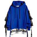 DUDHUH Mens Hoodie Fashion Pullover Letter Print Tracksuit Techwear Casual Coat Hip-Hop Sweatshirt Blue size small