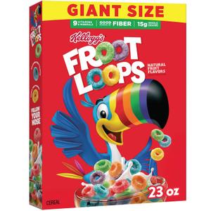 Kellogg's Froot Loops Breakfast Cereal, Good Source of Fiber, 15g Whole Grains, Giant Size, 23 oz (EXP 01/19/26)