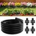 50FT 5/16" Drip Irrigation Tubing and 4 Packs 4-Way Quick Coupler, Push-to-Connect Fittings- DIY Garden Irrigation System, Misting, or Blank Distribution Tubing for Any Gardening Project