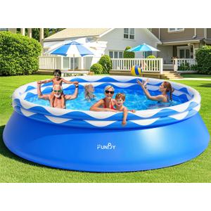 Upgraded Double Rings Inflatable Above Ground Pool Easy Set,Inflatable Swimming Pool for Adults,Inflatable Top Rings Above Ground Swimming Pool,Water Ripple Print,500 Gal Capacity (8ftx26in)