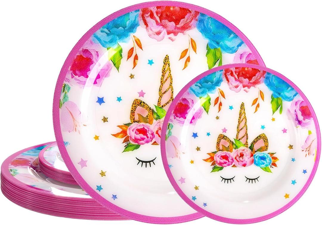 WELLIFE 20PCS Unicorn Theme Plastic Plates - Dinner & Dessert Plates for Magical Unicorn Birthday Party Decorations, 1st Birthday Party Supplies for Girls