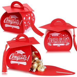TaoBary 30 Pieces Graduation Cap Candy Box 2025 Graduation Prom Boxes Party Favors Treat with Tassel Centerpieces for Tables Decorations Grad Party Supplies(Red)