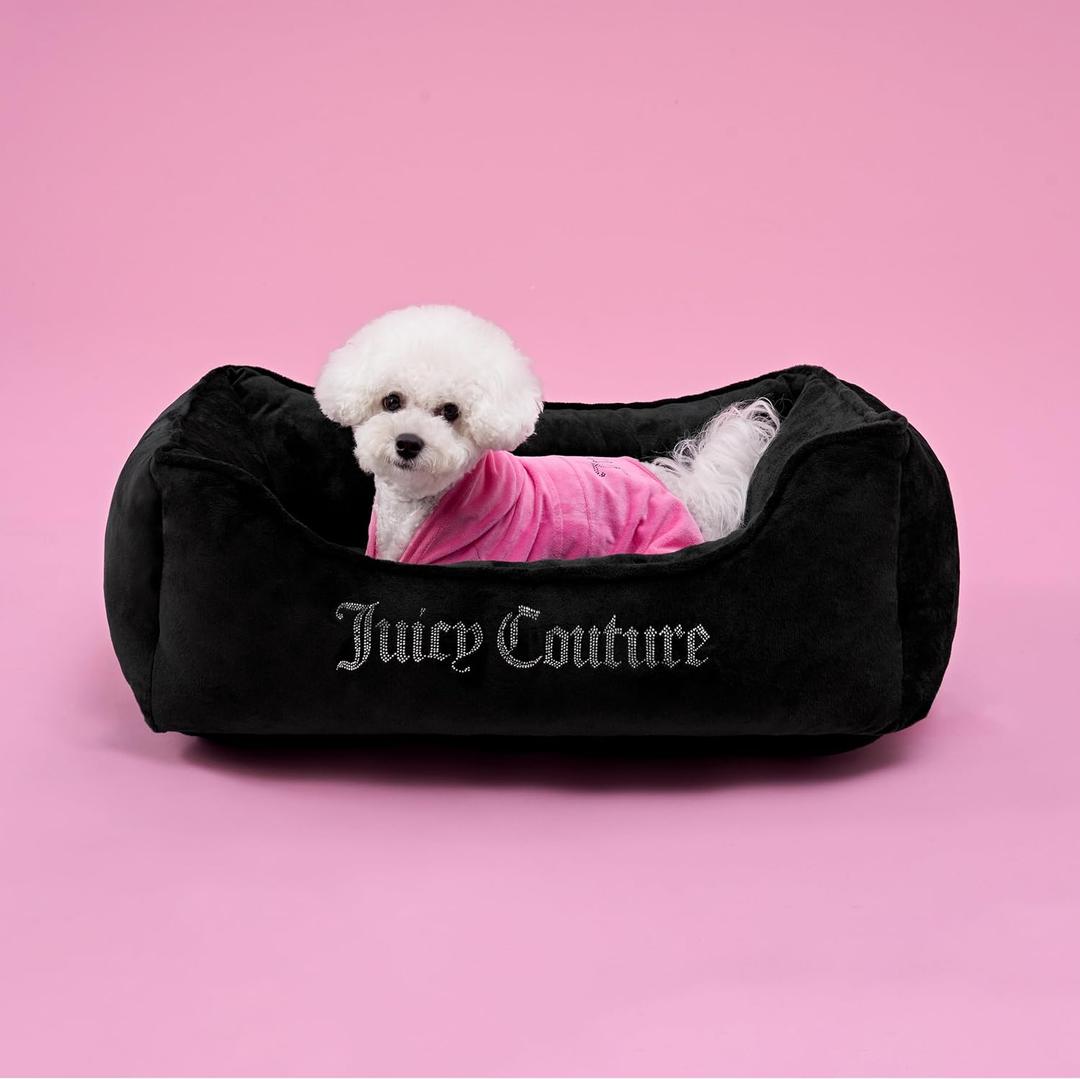 Juicy Couture Crown Bling Black Pet Bed for Dogs and Cats - Small 24" x 14" x 8"